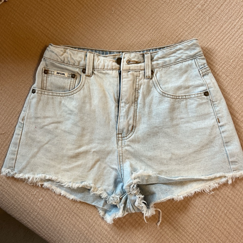 Rip Curl Blue Jean Shorts Distressed Frayed Hem